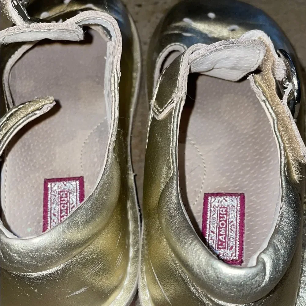L'Amour Gold Classic Leather T-Strap Mary Jane Dress Shoe Little Girl Size 1 751